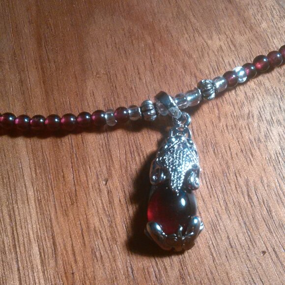 Simulated Ruby and Genuine Mozambique Garnet Silvertone Dragon Pendant Necklace - Picture 5 of 13